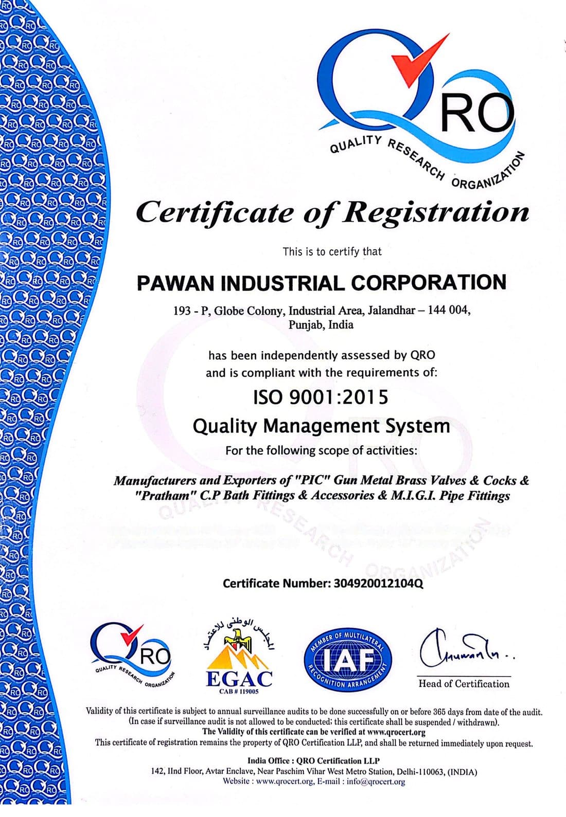 ISO 9001:2015 certificate